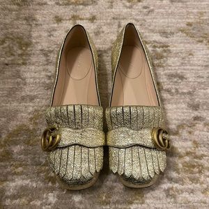 GUCCI Metallic Laminate Calfskin Marmont Ballerina Flats